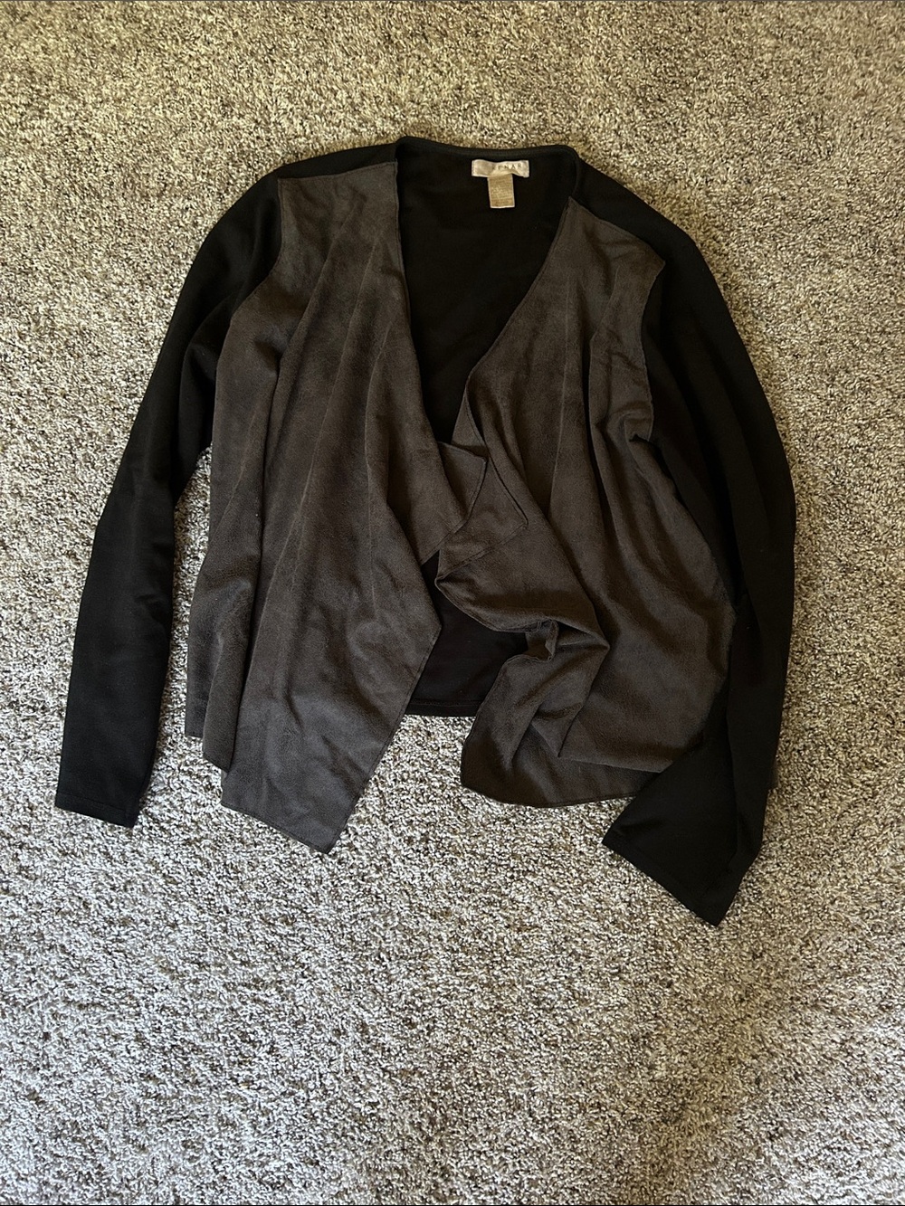 Kenar Black Draped asymmetrical Blazer with Faux suede Leather front panels Sz L